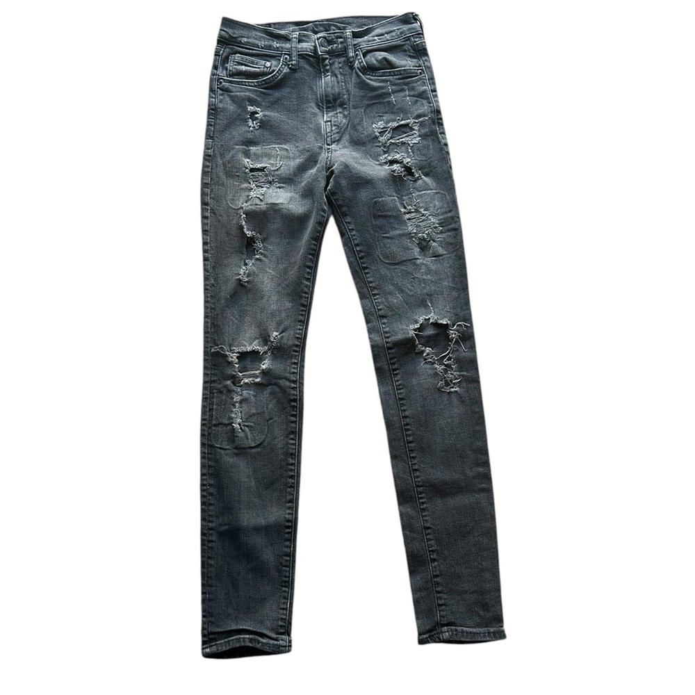 & Denim Skinny Jeans Mens 29x32‎ Black Denim Distressed Mid Rise Grunge Rock